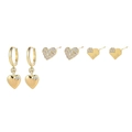 Three-piece golden heart earring set with zircons and 520 engraving for women - Full Rhinestone Heart 520 Gold Huggie Set (S-E1793)