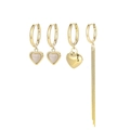 Golden 4-piece star moon earring set with cat-eye heart charms and tassel chain - Opal-Look Heart Long Tassel Asymmetric Collection (S-E1794)