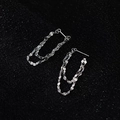 Boucles d'oreilles double chaîne en argent 925 avec sequins métalliques brillants et fins - Or Blanc