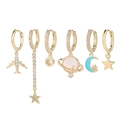 Gold-plated six-piece earring set featuring moon, star, planet, and airplane charms - Airplane Planet Moon Blue Enamel Collection (S-E1800)