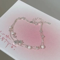 Double-layer S925 sterling silver star and bead bracelet with a polished matte finish - Double Layer Beaded Star Style