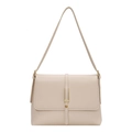 Bolso bandolera beige minimalista en cuero PU con elegante hebilla dorada para mujer - Blanco Roto
