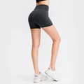 Black high-waisted compression yoga shorts with camo texture and tummy control - Dawn Gray