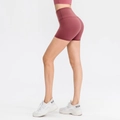 Women's high-waisted fitness shorts in dusty rose camouflage print for yoga and running - Mystic Brown