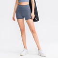 High-waisted yoga shorts in misty blue camouflage with seamless elastic fabric - Haze Blue