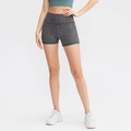 Women's high-waisted yoga shorts featuring a dark grey leopard print pattern - Dark Gray Leopard