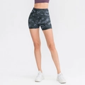 Women's high-waisted yoga shorts with dark grey camouflage print for fitness and running - Dark Gray Camouflage