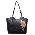 Grande borsa tote nera vintage in pelle testurizzata con ciondolo a forma di orso - Con Ciondolo / Nero
