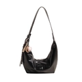 Classic black patent leather dumpling shoulder bag with baseball charm set in black - With Pendant / Black