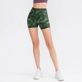 Women's high-waisted fitness shorts with a dark green camo print for yoga and running - Dark Army Green Camo