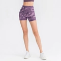 Women's high-waisted yoga shorts featuring a purple camouflage pattern and slimming fit - Purple Camouflage