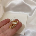 Golden geometric square earrings with white mother-of-pearl inlay and heart detail - Gold with White Mother of Pearl