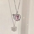 Elegante S925 Silberkette mit rosa Herzanhänger und funkelnden Stern-Applikationen - Rosa Herz Hohlhalskette