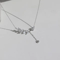 Elegant S925 silver necklace with sparkling marquise crystal wheat ear pendant on grey background - Shimmering Zircon Wheat Ear Tassel Necklace