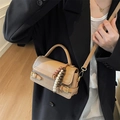 Chic khaki matte leather satchel bag with beaded charm for women stylish daily wear - With Pendant / Khaki