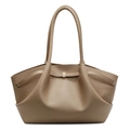 Chic khaki faux leather tote bag with lychee texture and pleated wave design details - Khaki