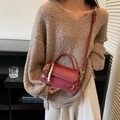 Vintage wine red crossbody bag with decorative buckles and ethnic beaded charm - With Pendant / Red