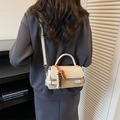 Cream vintage crossbody bag with beaded tassel and retro metal buckle for women - Off White