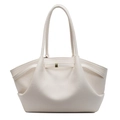 Chic beige tote bag with litchi grain leather and foldable wing design for women - White