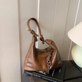 Vintage caramel brown faux leather underarm bag with unique rope knot shoulder strap - With Pendant / Brown