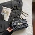 Quilted black crossbody bag with gold chain strap and elegant metallic twist lock - Black without Pendant