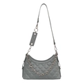 Chic grey quilted semi-circle shoulder bag with elegant silver flower chain detail - Blue
