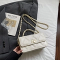 Quilted cream crossbody bag with gold chain strap and metallic twist lock closure - Rice White (No Pendant)