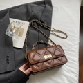 Vintage brown quilted crossbody bag with woven handle and gold chain strap - Brown No Pendant