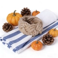 Handmade natural hemp rope napkin ring with blue striped fabric on white background - Brown Hemp Rope