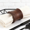 Vintage hourglass wooden napkin ring in dark walnut finish on a white linen napkin - Dark Walnut