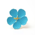 Detailed view of light blue plum blossom napkin ring with textured petals and golden core - Zinc Alloy Blue Five-Petal Flower
