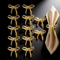 Lot de 12 ronds de serviette nœud doré brillant pour décoration de table de mariage - Noeud Papillon Poli Doré (ZWZ-XMS-1089) / Lot de 12