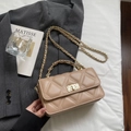 Quilted crossbody bag with chain strap and gold twist lock in nude beige color - Khaki (No Pendant)
