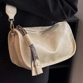 Chic cream-colored crossbody bag with vintage texture and floral silk scarf detail - Off White