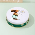 Round Easter tin box with cute brown bunny and daisy print on a white lid - Rabbit And Daisy (Style A)