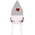 Christmas gnome chair cover with gray felt hat, red heart, and white plush beard detail - Grey Hat Style