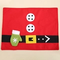 Christmas Santa suit placemat with belt detail and green embroidered snowflake glove - Santa Claus Suit Sewn Style