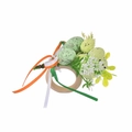 Rond de serviette de Pâques fait main avec œufs tachetés, anneau en bois et rubans colorés - Vert