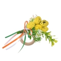 Handmade Easter napkin ring with yellow speckled eggs, greenery, and wood base - Yellow Spotted Egg Napkin Ring