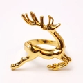 Polished gold alloy Christmas reindeer napkin ring with a festive jumping elk design - Smooth Reindeer