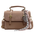 Retro khaki frosted crossbody bag with tennis racket charm and decorative rope strap - With Pendant / Khaki