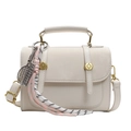 Creamy white frosted mini square bag with gold hardware and tennis racket pendant - With Pendant / Off White