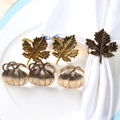 6-piece zinc alloy napkin ring set featuring bronze pumpkin and maple leaf motifs - Vintage Gold Pumpkin and Maple Leaf Combination Style