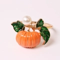 Rond de serviette citrouille dorée avec feuille d'émail et perle pour Thanksgiving - Style Citrouille Orange avec Décoration en Perle