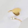 Rond de serviette doré avec cœur et perle pour une table de fête élégante - Rond de Serviette Ouvert Perle Cœur