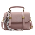 Pink matte crossbody small square bag with golden buckles and braided charm - With Pendant / Pink