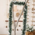 Dark green Christmas tinsel garland with white snow edges and silver bows - Dark Green White Edge With Silver Bows