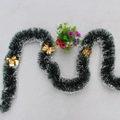Dark green Christmas tinsel garland with white snow edges and gold bows for tree decor - Dark Green White Edge With Gold Bows