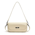 Bolso baguette beige clásico con hebilla metálica plateada y correa de hombro mujer - Blanco