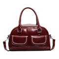 Dark red Boston bag with front flap pockets and contrast white stitching details - Red